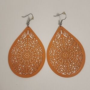 Orange Teardrop Filigree Metal Earrings Drop/Dangle
